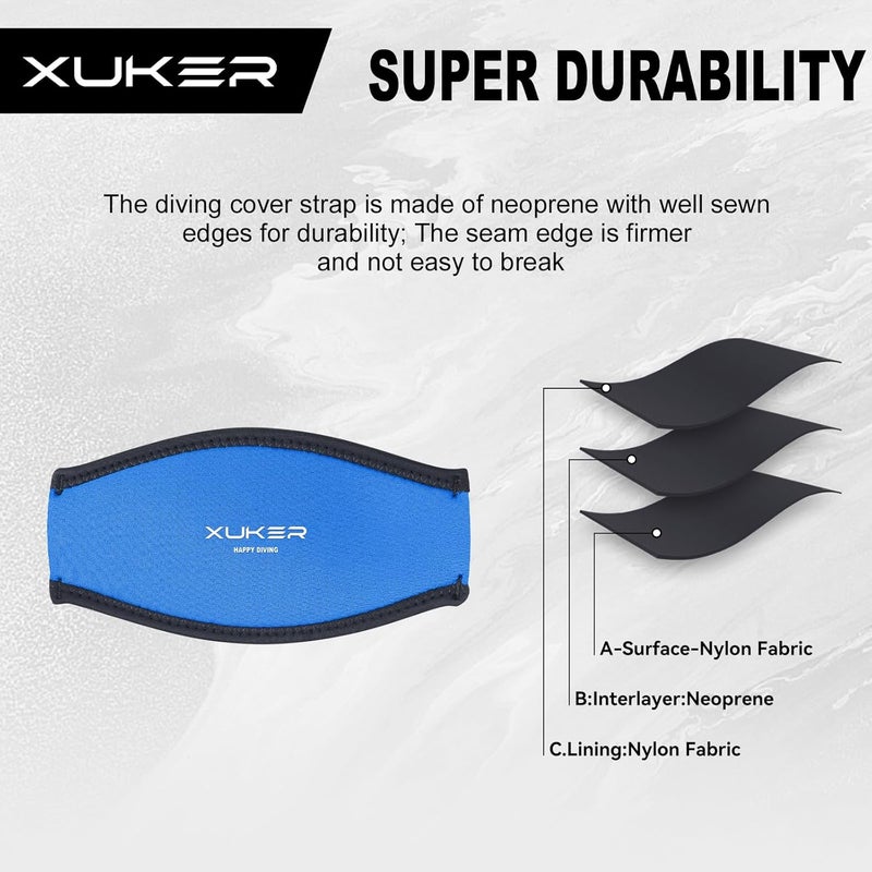 XUKER حزام حماية الشعر لقناع الغوص من النيوبرين مع حزام لاصق لقناع الغوص والسنوركل ورياضات الماء - Image 3